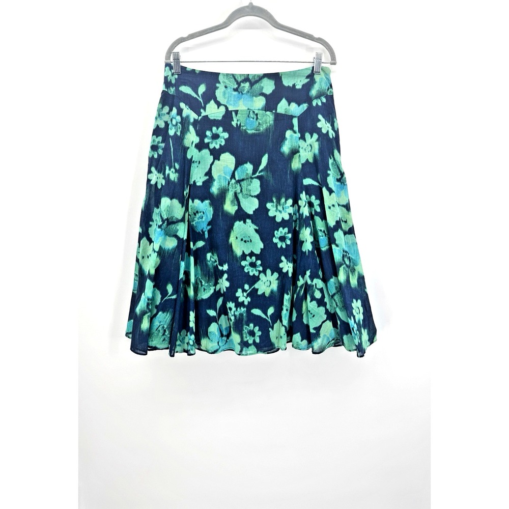 Jones New York Floral Watercolor Blue Green Skirt 10 Fairy Marine Mermaid Twirl